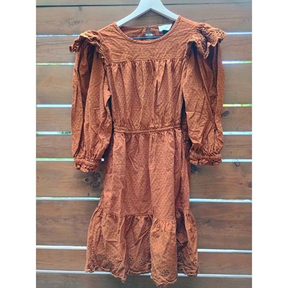 Universal Threads Burnt Orange Cotton Long Sleeve Dress Small Prairie